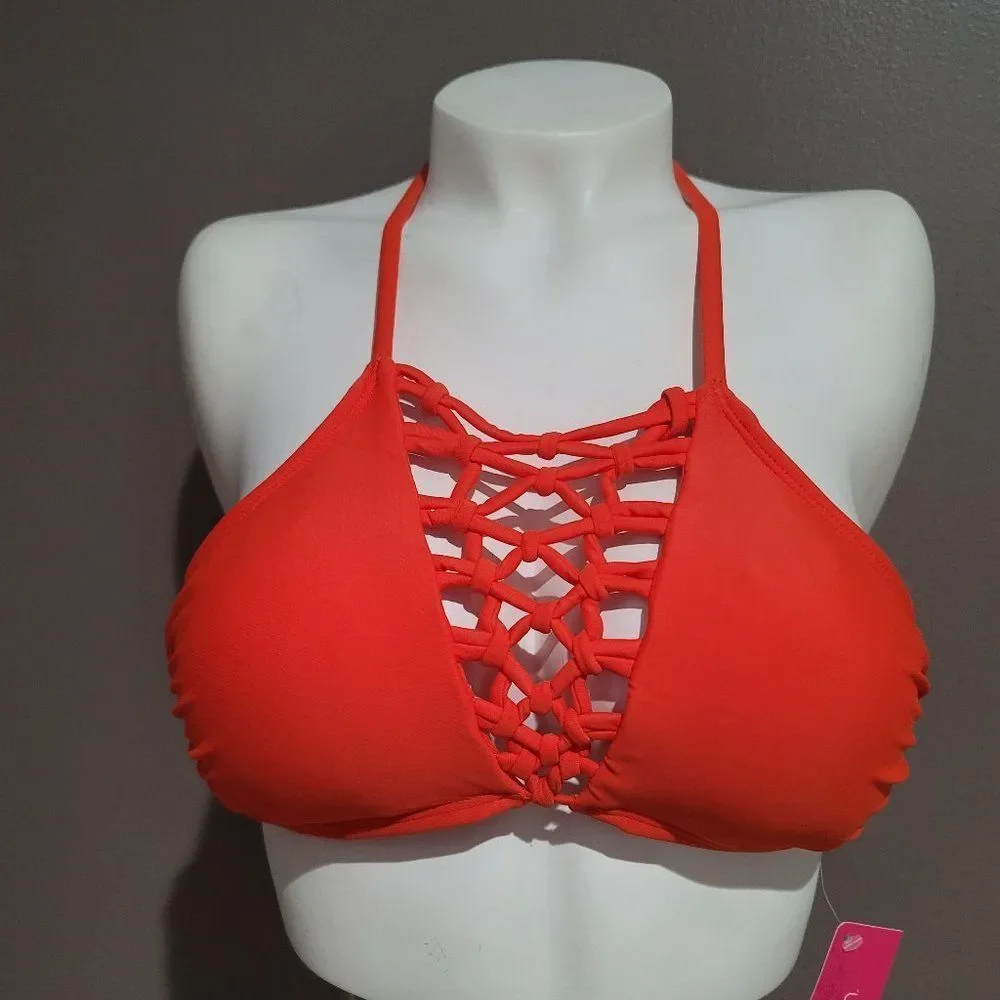 Xhilaration Orange Mesh Bikini Top